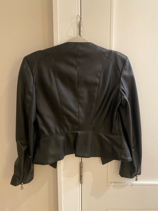 New Zara Black Faux-Leather Jacket with Red Lining - Picture 2 of 4